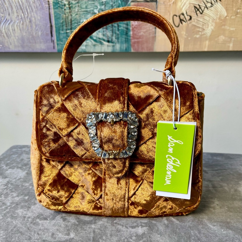 New Sam Edelman Gold Velvet Clutch Bag - Picture 14 of 16